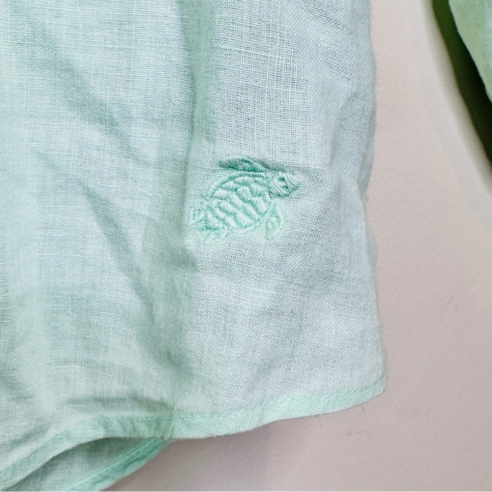 Vilebrequin Caroubis Linen Shirt Size XL Garment Dyed Light Green Vert d'eau - Picture 3 of 13